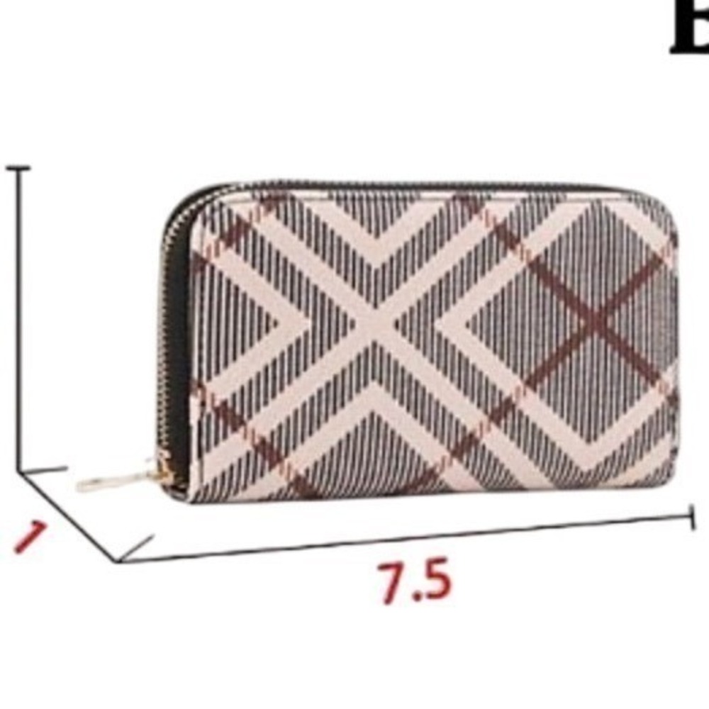 Geometric Plaid Zip Around Clutch - Picture 8 of 9